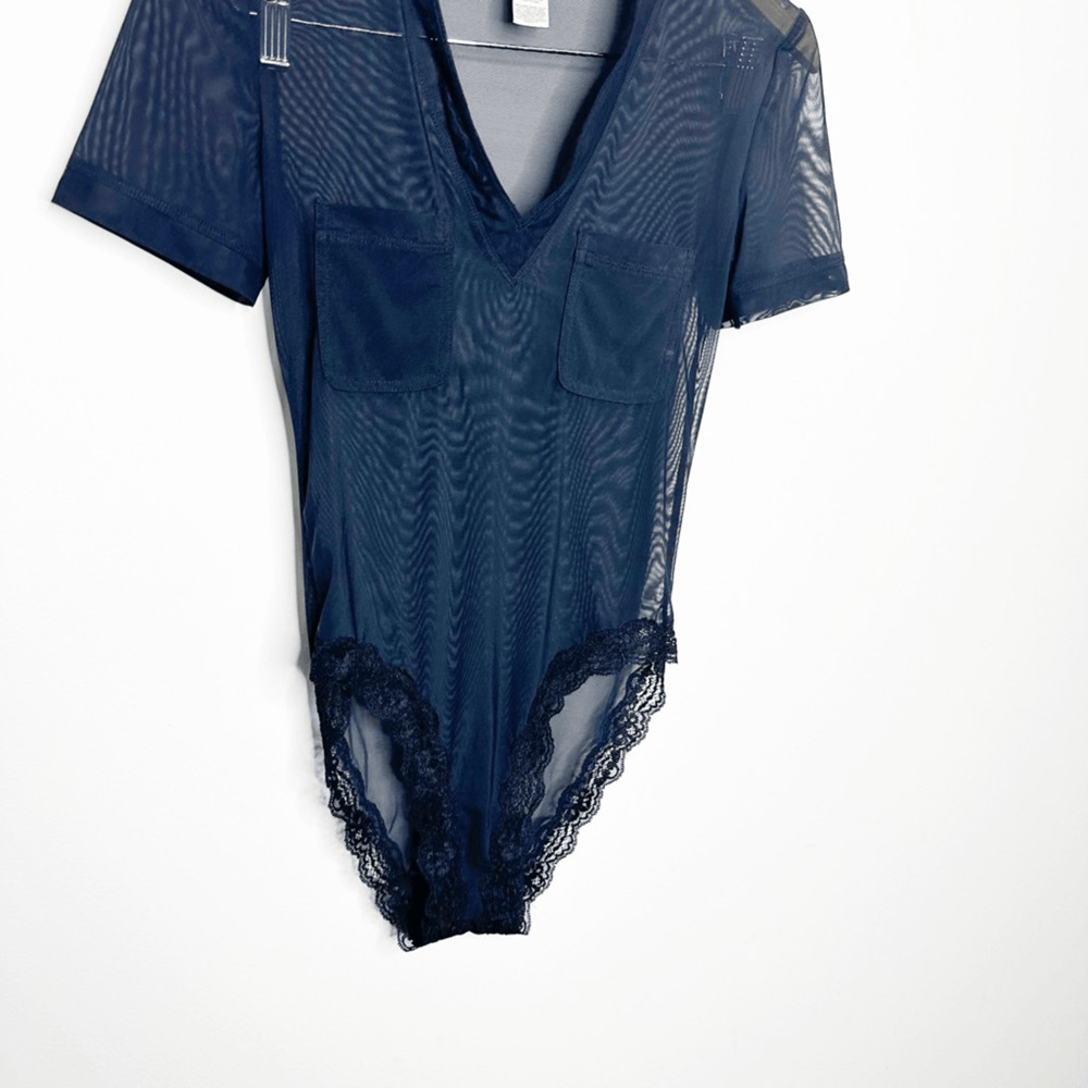 We are HAH Body Glove Bodysuit Noir BLACK short sleeve semi sheer mesh S SMALL - Picture 3 of 7